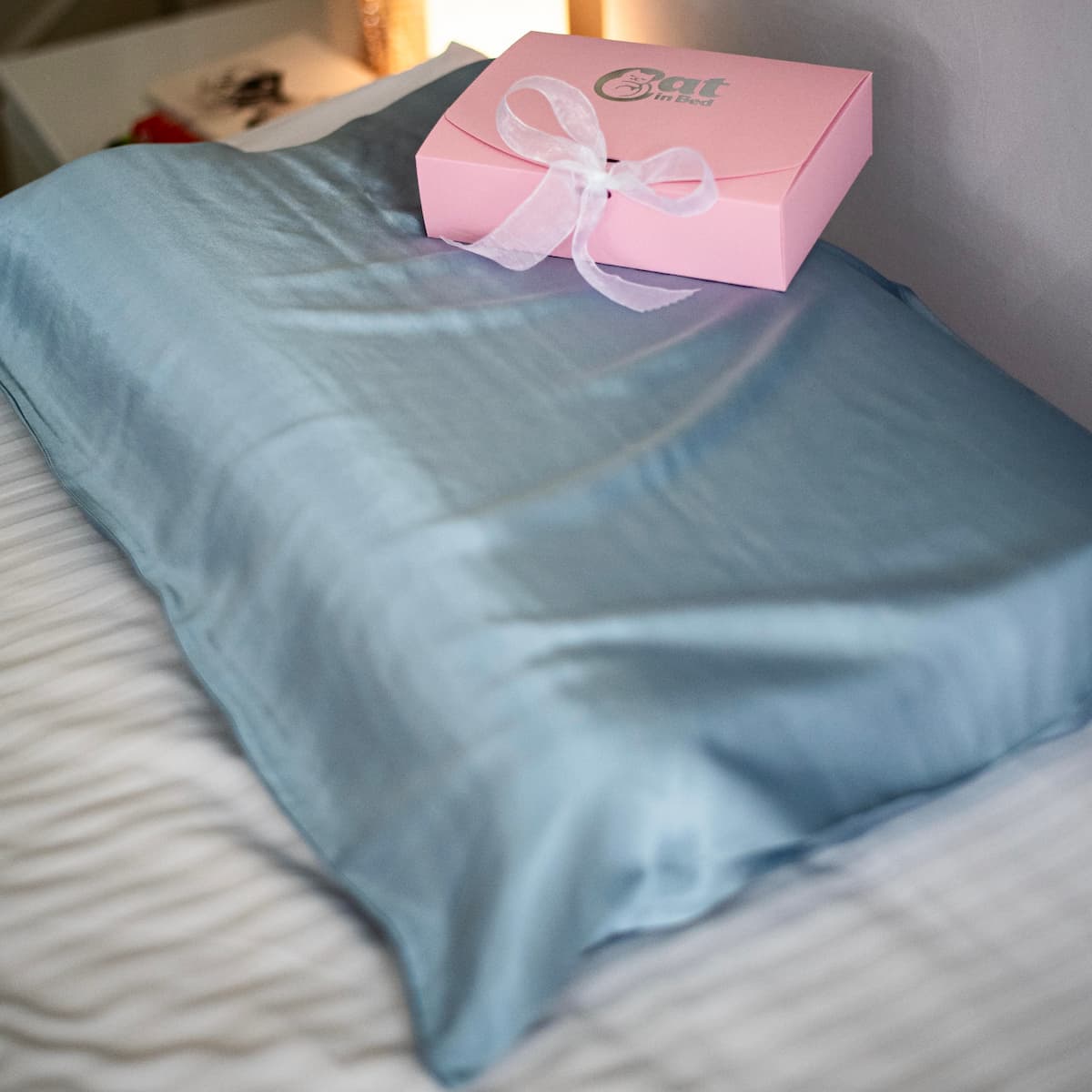 CAT IN BED VEGAN Шовкова наволочка з віскози, блакитна - 5